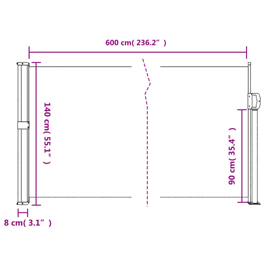 Retractable Side Awning Red 140 X 600 Cm