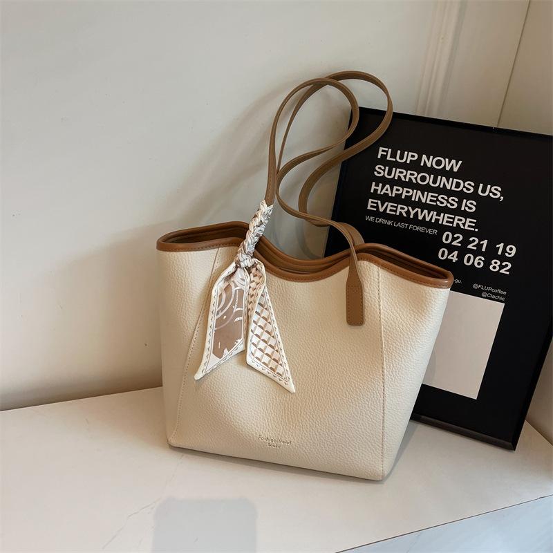 Oblique span bag women's versatile lychee pattern shoulder bag commuter bucket bag women's premium sense bag