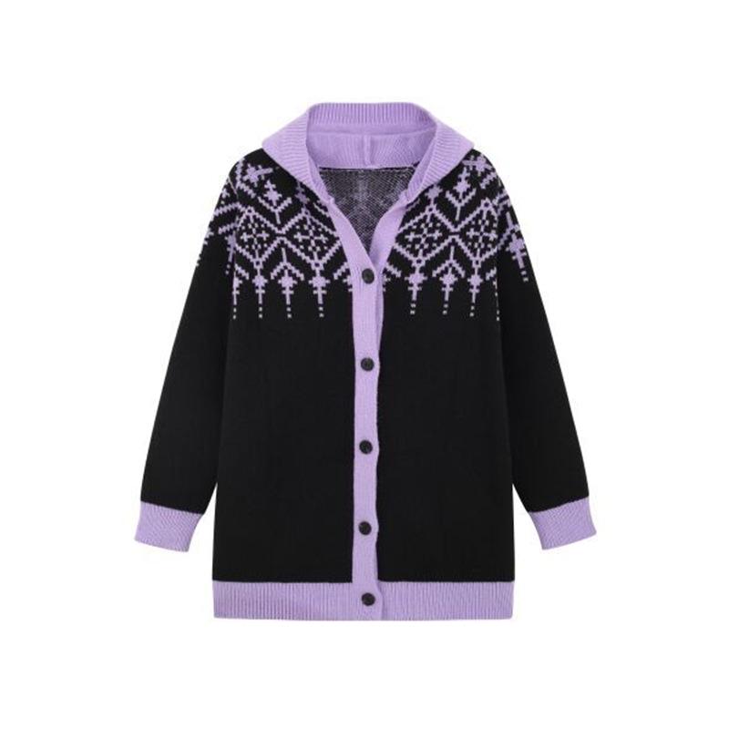 2025 Autumn/Winter Women s Hooded Cardigan Sweater - Casual Loose Cape, Plus Size, Trendy L фиолетовый