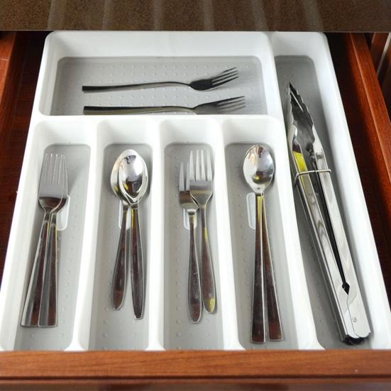 

Ящик для хранения столовых приборов, дизайн отсека, противоскользящий органайзер для кухонного ящика, удобный прочный стильный держатель для посуды