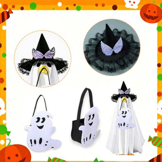 Yousheng Halloween Ghost Goose Costume, Wizard Hat, Ghost Cape, Pumpkin Candy Bag, Outdoor Yard Decoration for Goose Statue or Garden