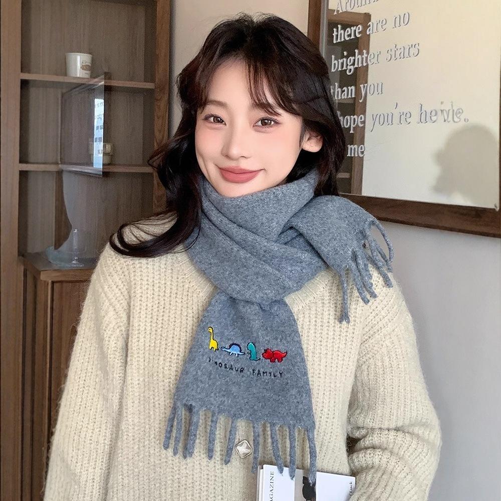 Scarf women's winter new knitted wool scarf red warm and cold New Year's Christmas embroidery shawl