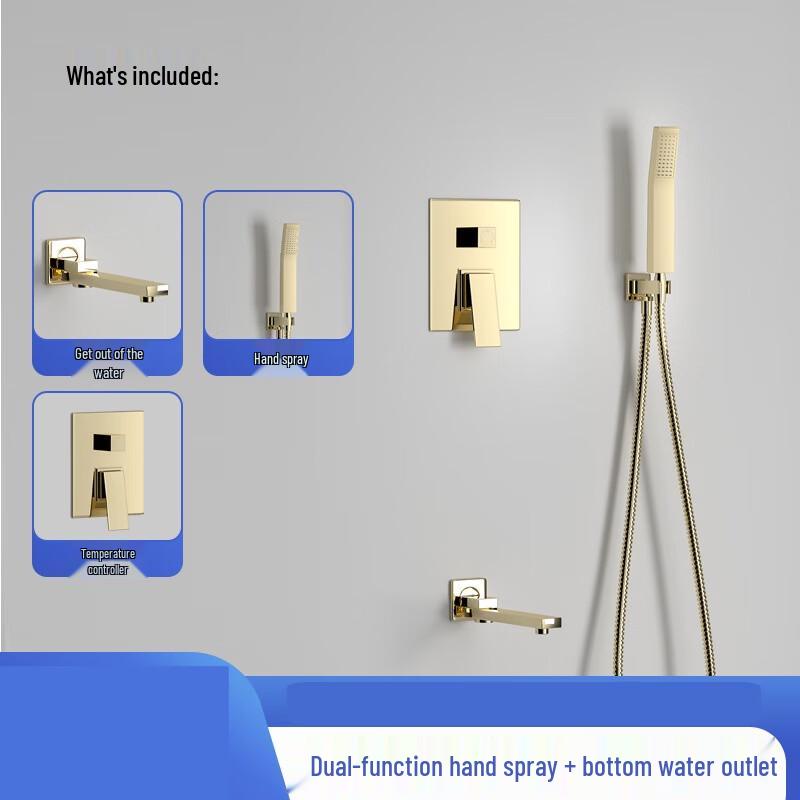 Gold Concealed Wall-Mounted Bathroom Shower Set