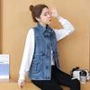 Women's Spring and Autumn Mid-length Drawstring Denim Jacket Solid Color Loose Elegant Top