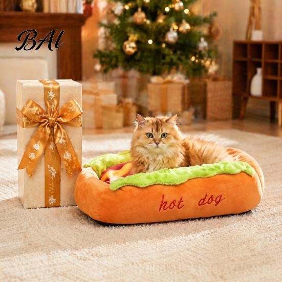 Waschbares Katzenbett Hot Dog Haustierbett, Abnehmbare Matte, Gemütliches Plüsch Verspieltes Tierbett Niedlich für Kleine Hunde Katzen Innengebrauch Bezug