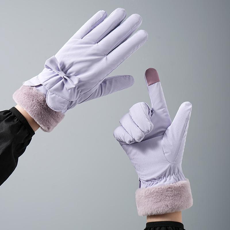 New Autumn and Winter Warm Gloves for Women Fleece and Thickened  Outdoor Cycling Sports Windproof Touch Screen Bear Gloves