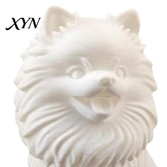 Pomeranian Collectible Figure 3D Printed Cute Dog Figurine, White Twisting Head Puppy Statue, Small Desktop Ornament for Home Office Desk Decor,