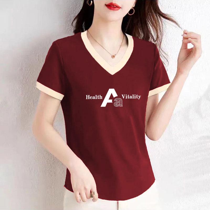 

2025 Women s Casual Pure Cotton Letter Print Patchwork Short-Sleeve T-Shirt - Japanese & Korean Style 3XL [130-140 lbs]