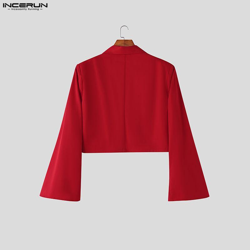 INCERUN 2PCS Men Lapel Long Sleeve Cropped Blazer Long Splits Flare Pants Casual Outfits Two Piece Sets