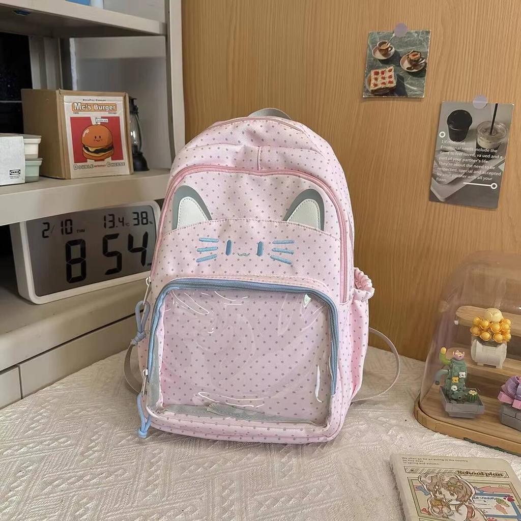 New Y2K Cute Cat Ita Backpacks Large Capacity Rucksack Girls Transparent DIY Display Knapsacks Outdoor Fashion Travel Schoolbags