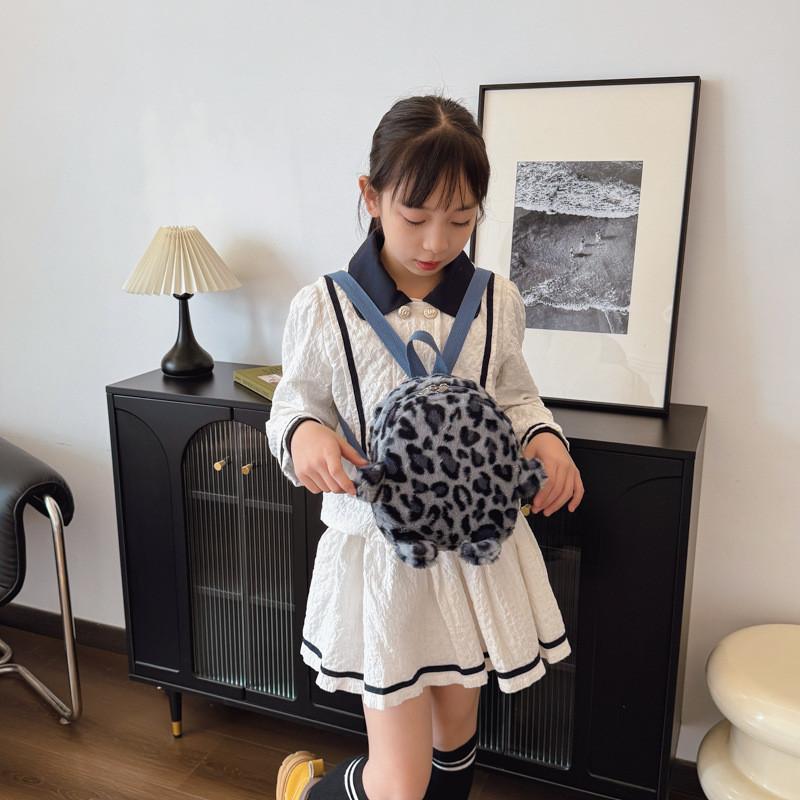 Plush Cozy Fashionable Leopard Design Kids Backpack Perfect For Wear Everyday
