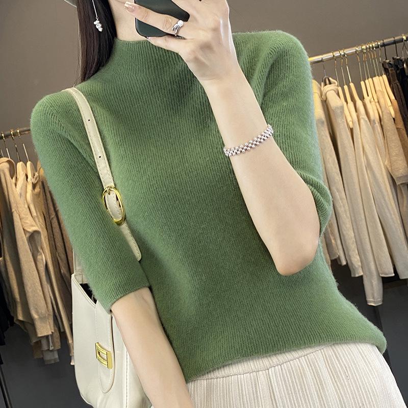 Women's Slim Fit Wool Knit Vest with Half-High Collar
