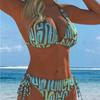 The New European and American Split Printing Splicing Neck Women's Split Swimsuit Bikini Suit Is Sexy