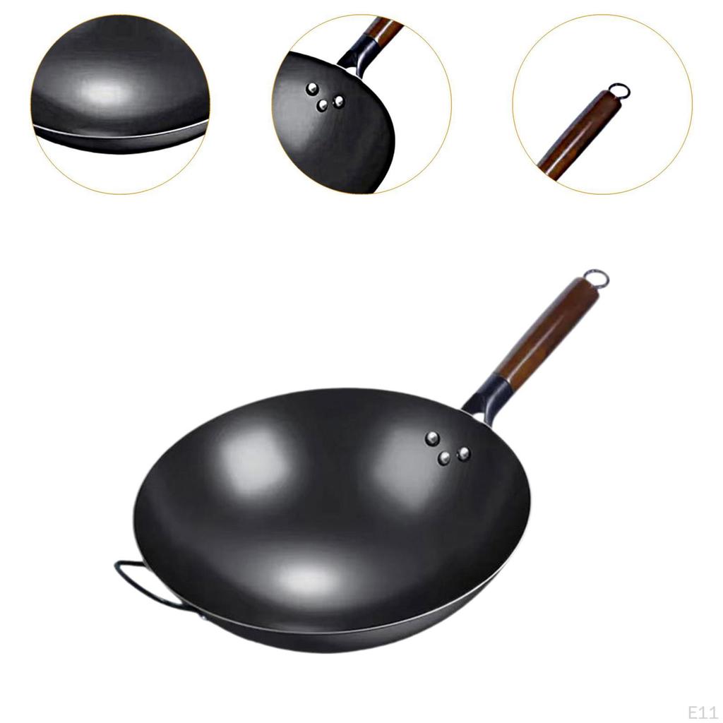 Non-Stick Wok Pan Traditional Cooking with Wooden Handle Kettle Pots Universal Gas Cookware