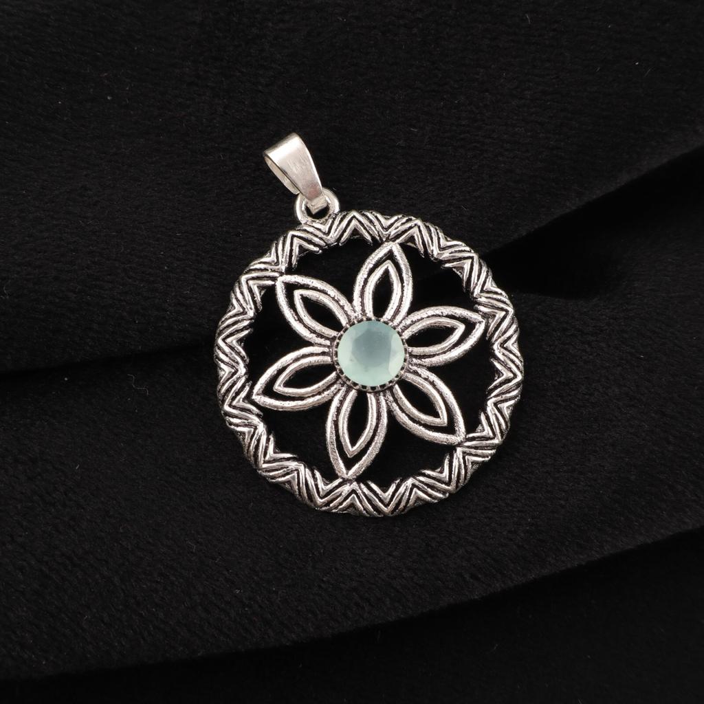Rare Aqua Chalcedony Gemstone 925 Sterling Silver Jewelry Handmade Pendant 1.48" CP-29-21
