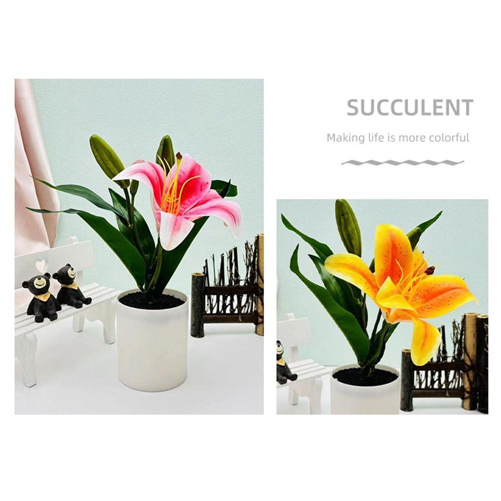 Multicolor Lilies Artificial Flower Potted Photo Props Plastic Faux Bonsai Elegant Simulation Flowerpotted Home Decoration