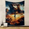 Jesus Crown of Thorns Cross Sunset Mountain Hands Patterned Tapestry for Bedroom and Living Room Home Decor