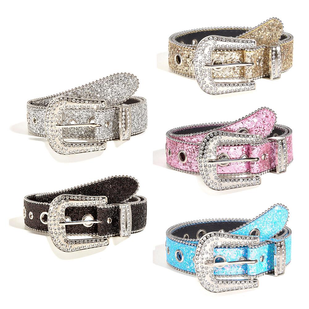 Women's Wide Waistband Shining PU Leather Strap For Western Belt For Girls Y2K Men Rhinestone F B7L6