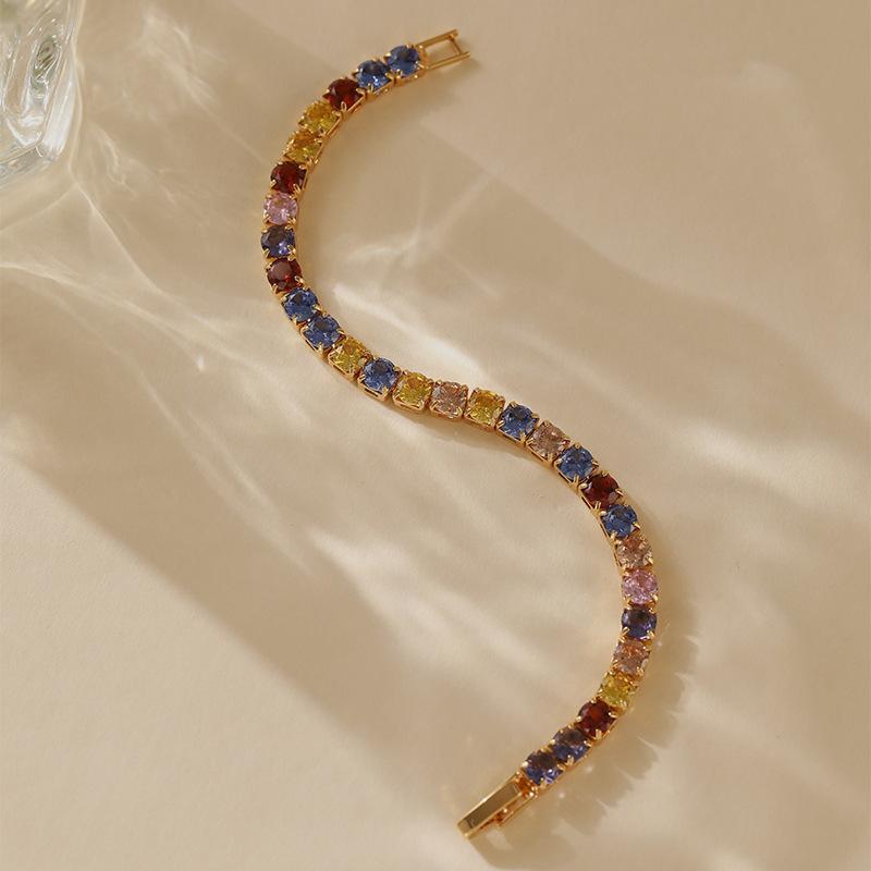 Fashion Modern Color Retention Real Gold Plated Colored Zircon Business Bracelet For Women