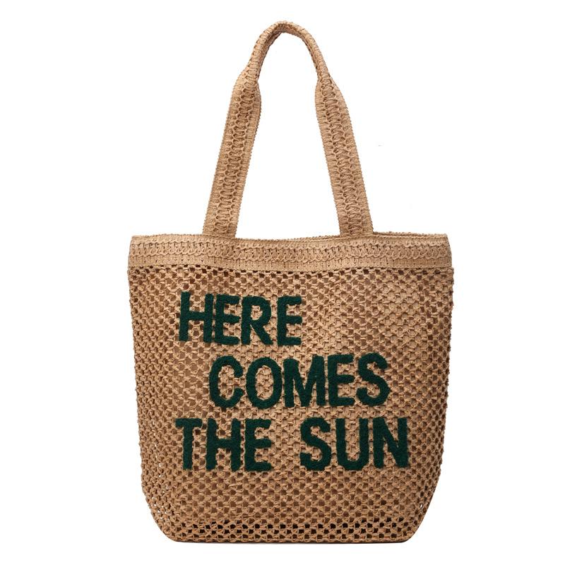 

Соломенная сумка большой емкости с буквами, женская сумка через плечо, большая сумка хаки