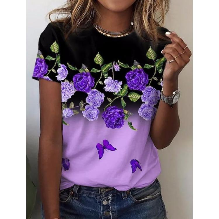 

Korean Women s Harajuku Summer Fashion Tee Short Sleeves O-Neck Leisure Top T-Shirt Clothing 3D Flower Graphic S