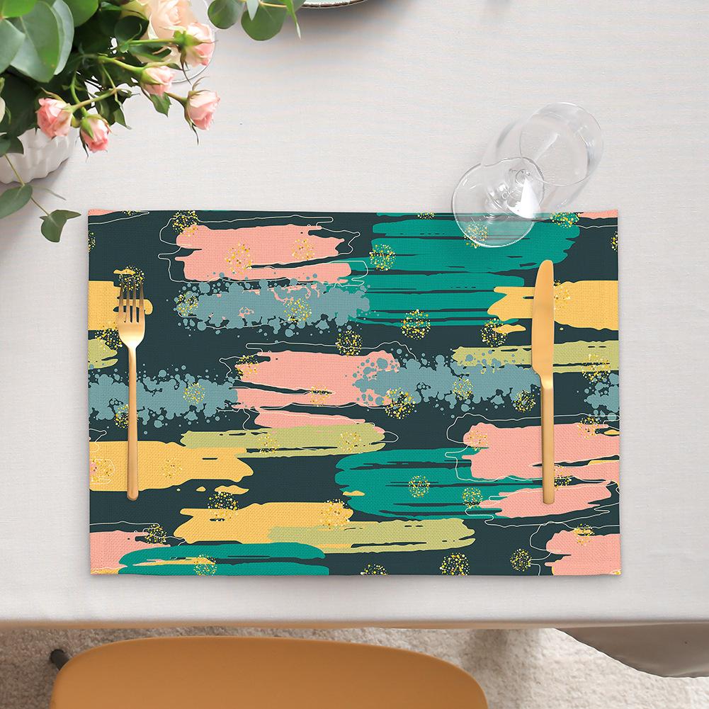 

New Geometric Purple Kitchen Placemat Rainbow Graffiti Non-Slip Heat Resistant Washable Plate Mat For Dining Table Bowl Coaster 2pcs 30x45cm