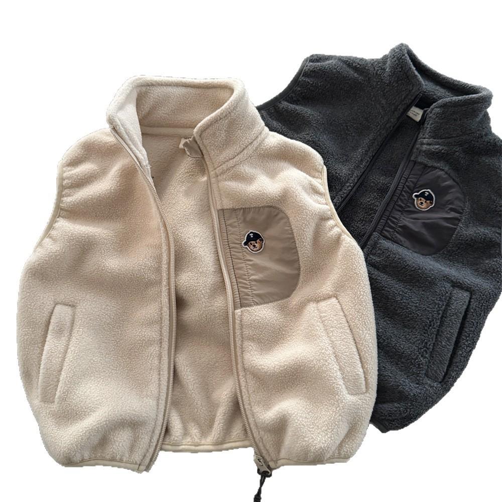 Kids Reversible Fleece Bear Vest for Boys Warm Sleeveless Jacket Autumn Winter