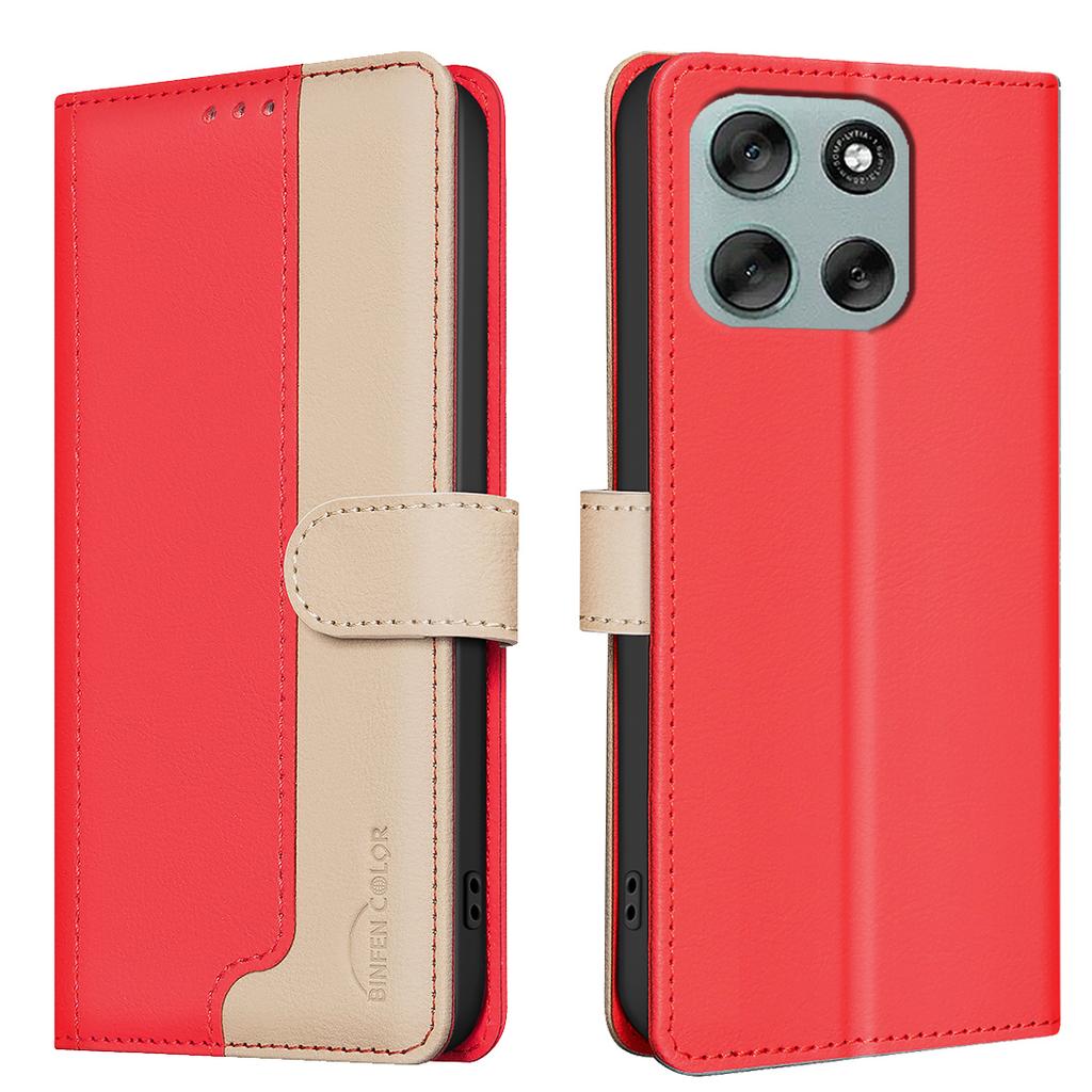 For Motorola Moto G56 5G Leather Case BINFEN COLOR Splicing Color RFID Blocking Wallet Stand Phone Cover