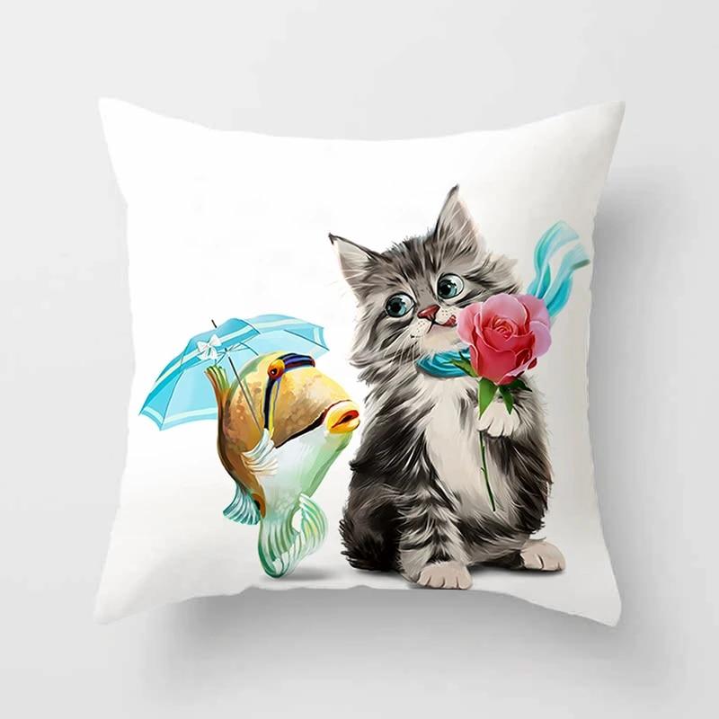 Cute Cat Print Polyester Cushion Cover 45x45 Throw Pillow Case For Sofa Car Home Decorative Pillowcase Pillow Cover