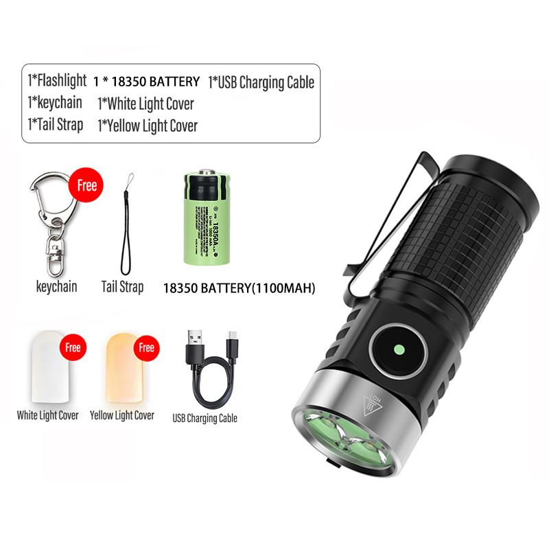 2500LM Powerful LED Flashlight Mini EDC Camping Fishing Torch Rechargeable Keychain Light with Strong Magnet Waterproof Lantern