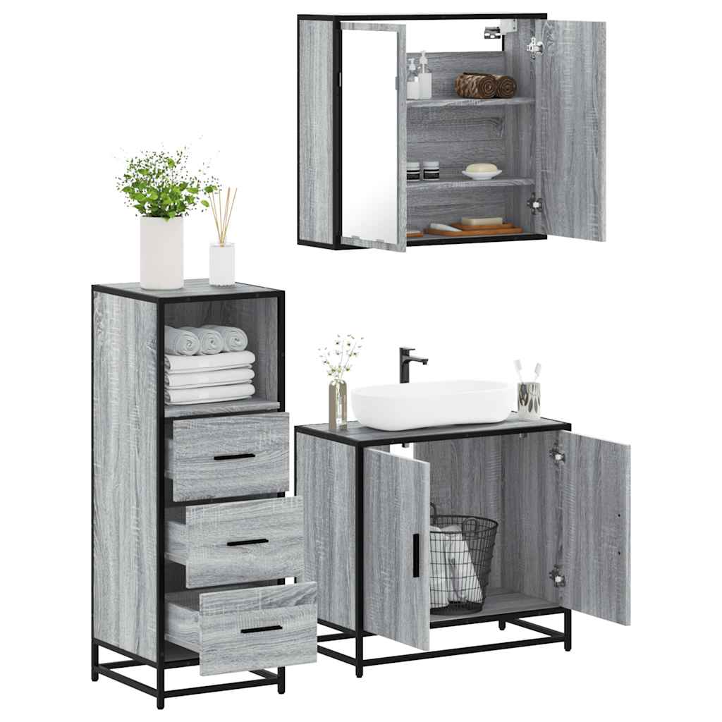 3 piece bathroom furniture set gray Sonoma particle board