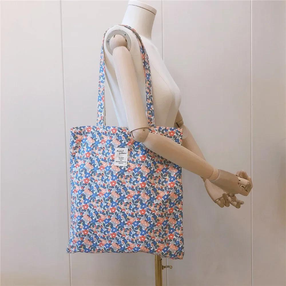 Baumwollblumen Damen Einzel-Umhängetasche Büchertasche Retro Große Kapazität Damen Mädchen Mode Canvas Handtasche Shopper Taschen