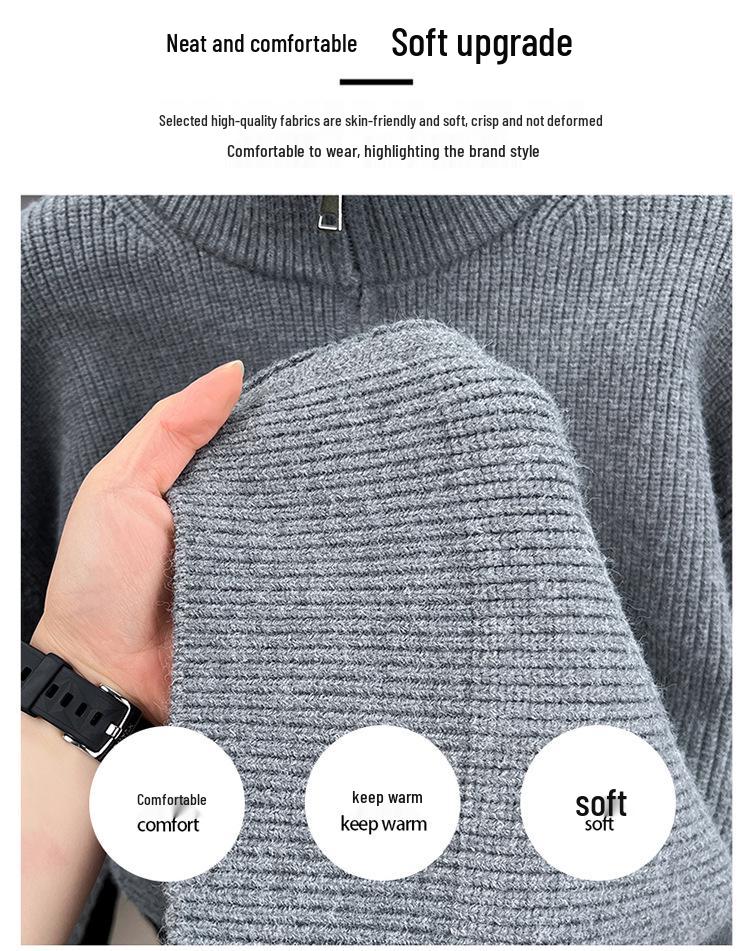 Men's Versatile Thick Knit Cardigan with Stand Collar Zipper - Autumn/Winter 2025 Warm Sweater