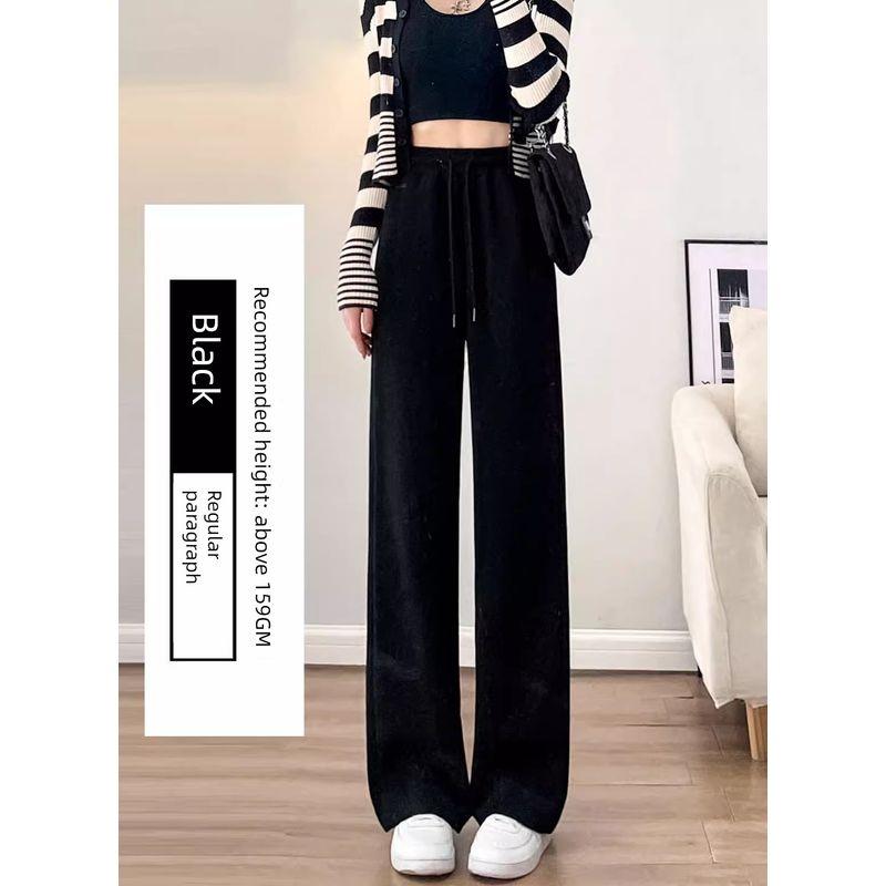 

Черные весенне-осенние трикотажные брюки из чистого хлопка с завышенной талией, свободного кроя, с приспущенной посадкой Black [not Fleece-lined] Regular XL