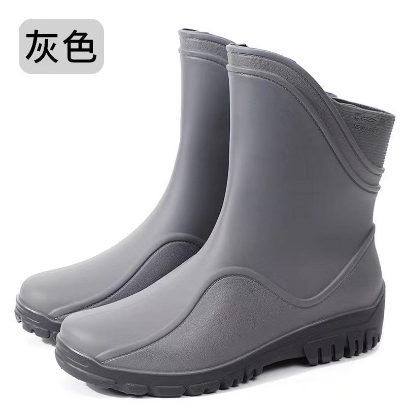 Fashion rain shoes men's medium tube water boots non-slip waterproof shoes new outdoor rain boots thermal short tube rubber shoes men's fashion