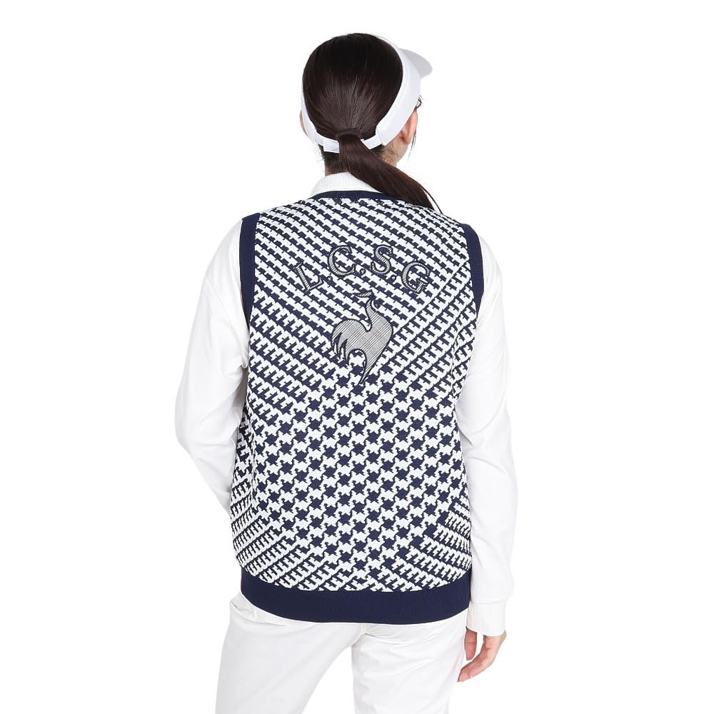 Le Coq Sportif Golf LG4FVE50L Sweater Vest with Plover Full Hand NV00 Women's Pattern, Lightweight, Patch, Zip, Washable, Sleeveless, (Navy)