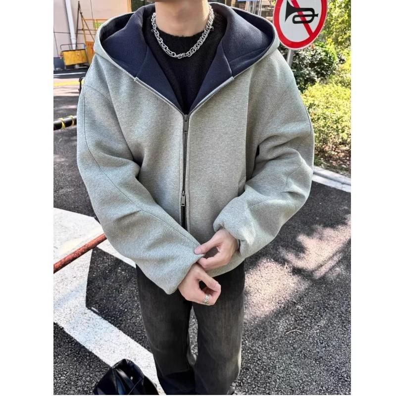 

Men s Heavyweight Hooded Jacket - Streetwear Style Zip Cardigan for Youth, Spring/Autumn L сірий колір