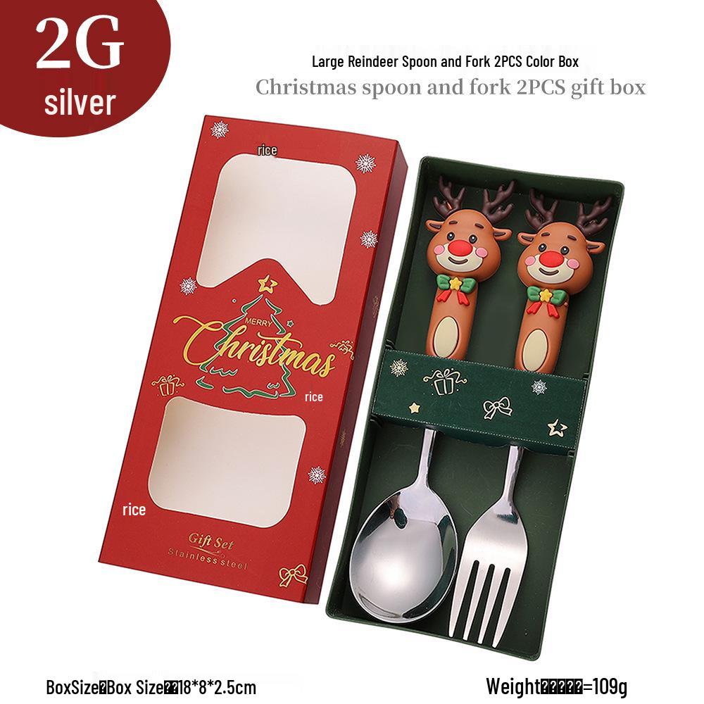 Cross-Border Christmas Cartoon Cutlery Set: Cute Tree & Snowman Dessert Spoons & Forks in Gift Box