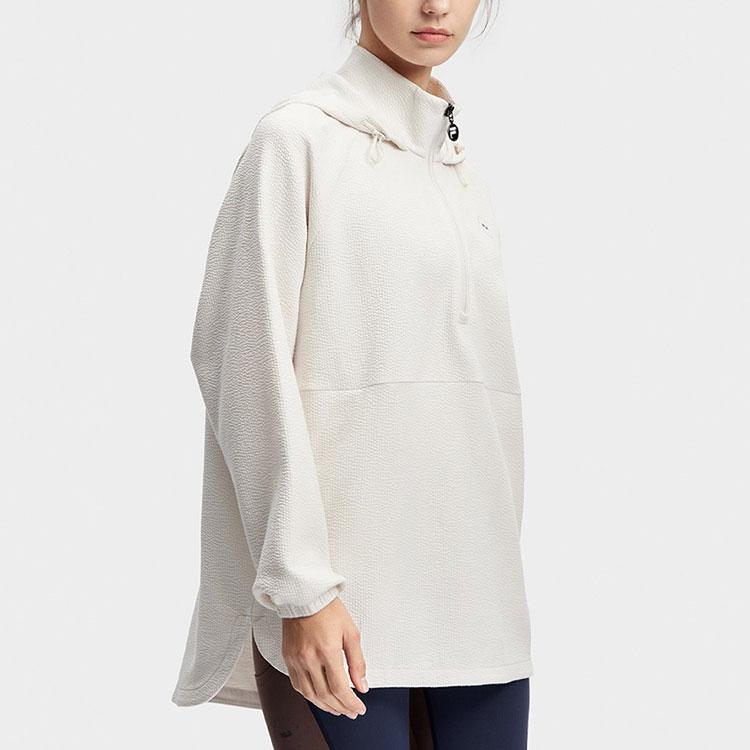 Fila Fitness Series Solid Color Hooded Pullover Sweatshirt Women Sweatshirt Pebble-Gray A11W411201F-GY