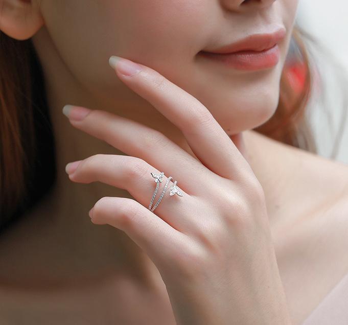 Sterling copper High Quality Niche Design Butterfly White Zircon Ring Women's Party Birthday Jewelry Gift