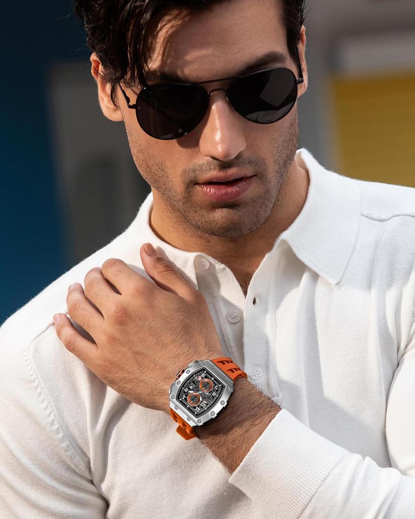 TSAR BOMBA Watch Skeleton Mechanical Automatic Watch Ceramic Japan Movement Tonneau Silicone Strap 50M Waterproof Luminous Luxury Wristwatch Business