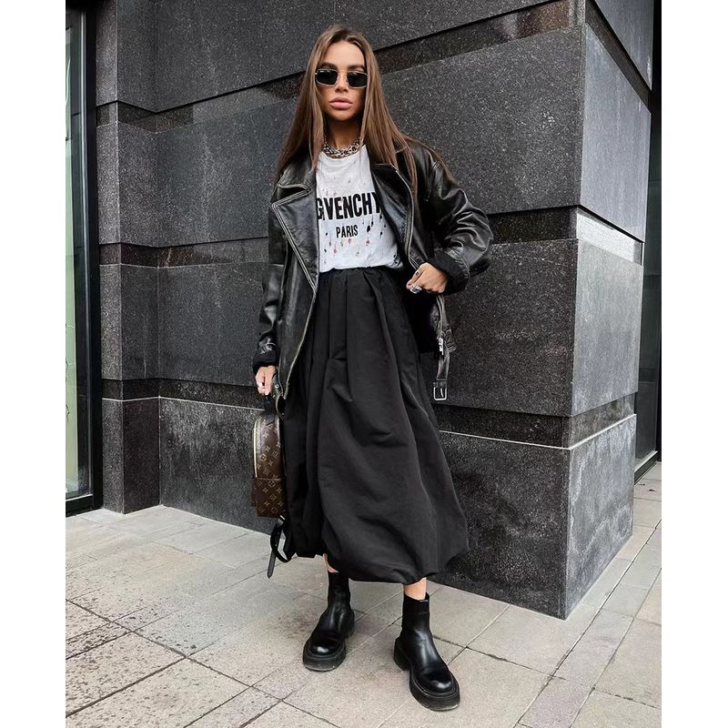 

Fashion Wind Fashion New Bubble Skirt High Waist Temperament Solid Skirt High Waist Puffy Skirt Black L