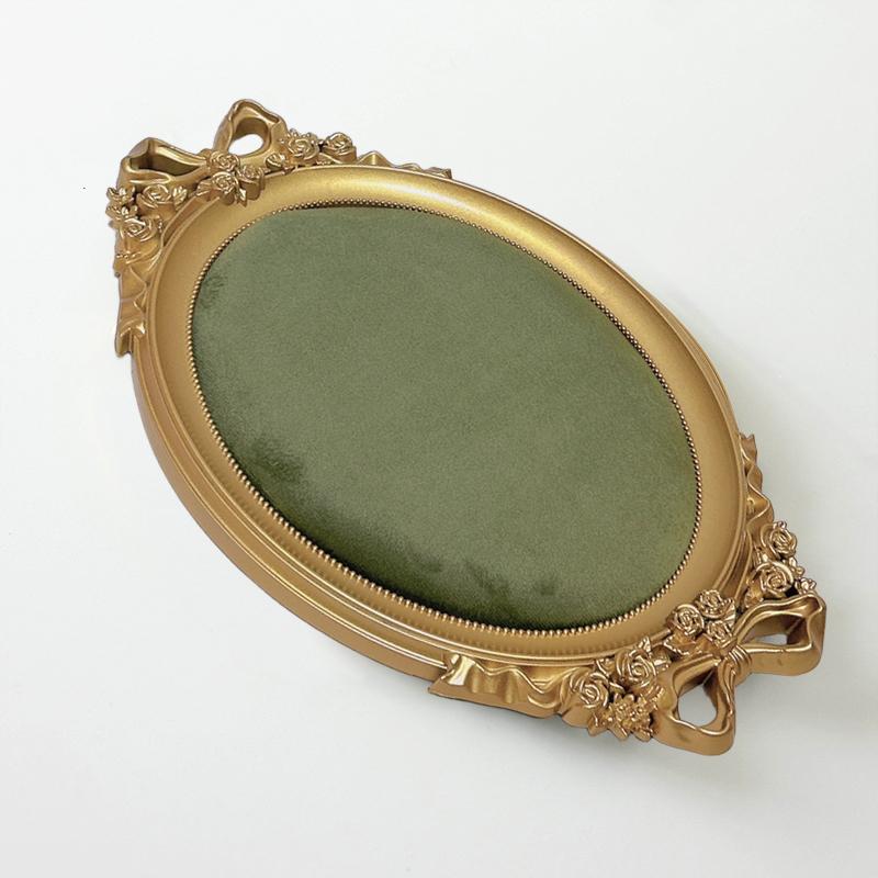 1PC Ornament Showcase with Gold Edging Flannel Photo Frame Antique Velvet Lined Shadow Box Classic Craft Storage Box 39x25cm