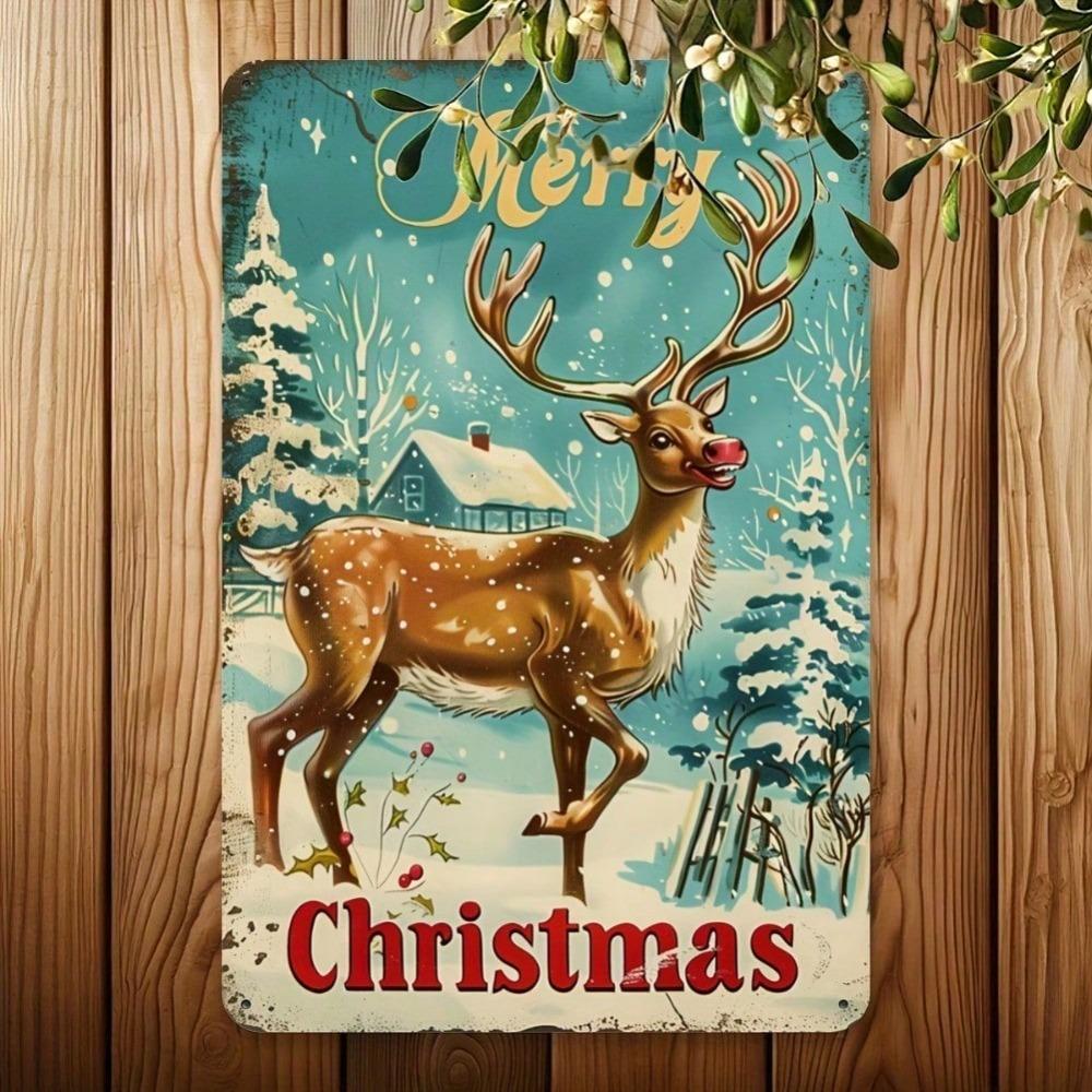 Retro Merry Christmas Tin Sign 12x8 Inch Rustic Holiday Wall Art Home Decor