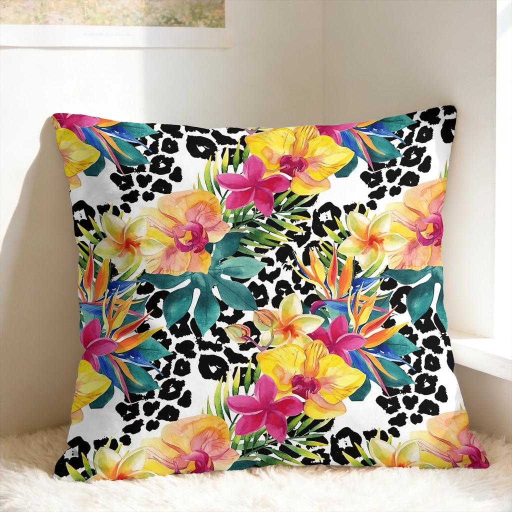 Leopard & Tropical Floral Pillow Cover Comfy Cushion Cover Morden Pillow Case For Sofa Home Decoration