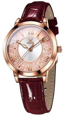 Watch Rose Quicksand Gift Ladies' - Popular, Cute, Gold, Fashionable, Diamond, Pattern, Waterproof, Luminous, (Red - 5539)
