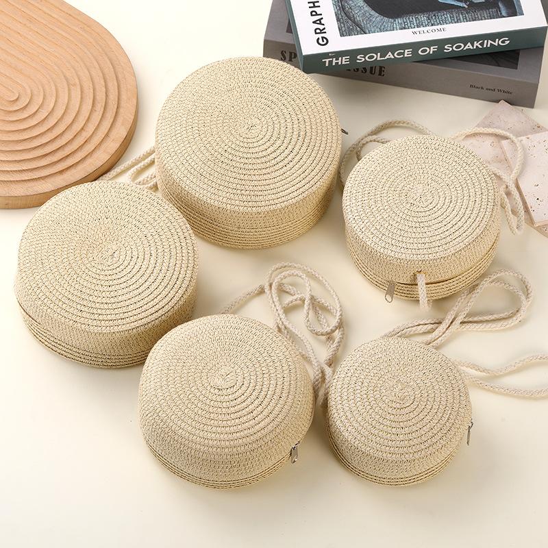 Straw bag seaside woven bag women's new light luxury straw woven round bag children's messenger bag beach vacation
