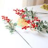 5pc Simulation 7-Pronged Red Fruit Christmas Leaf, Single Christmas Decoration Artificial Flower, Home Dining Table Flower Arrangement, Money Fruit