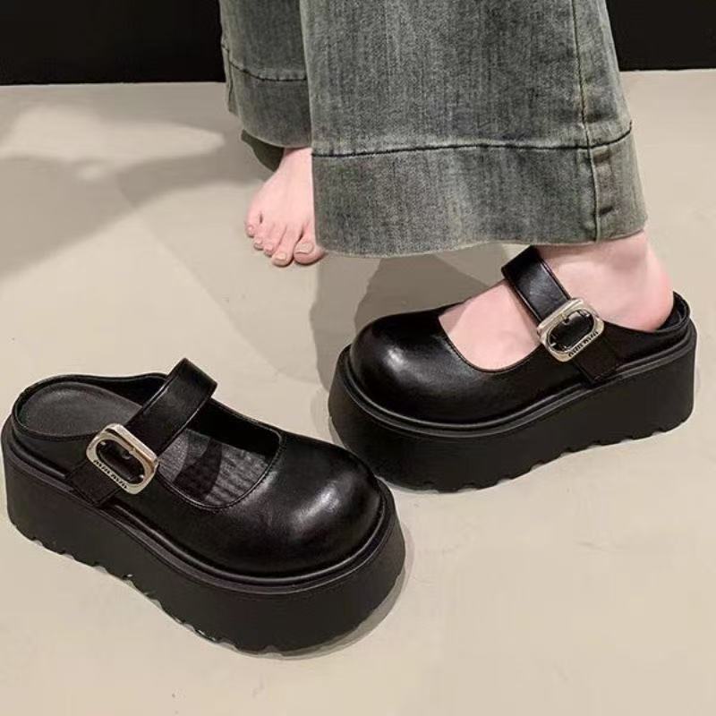 Comfortable thick bottom heightening bag head Mary Jane half slippers women's spring new casual fashion outer wear one-word drag