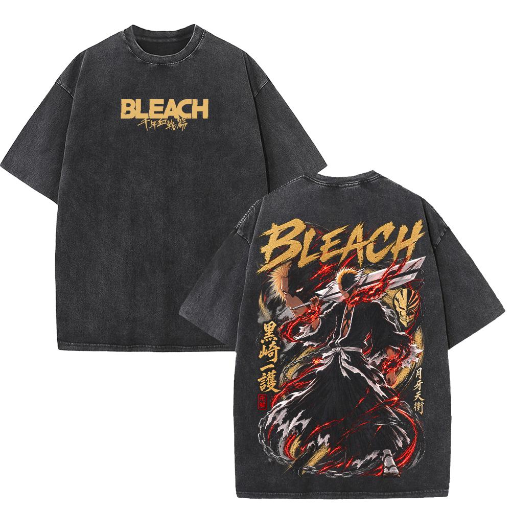 2026 Anime BLEACH Ichigo Kurosaki T-shirt Vintage Washed Oversized T Shirt Men Women Clothing Short Sleeve 100% Cotton Tee Top